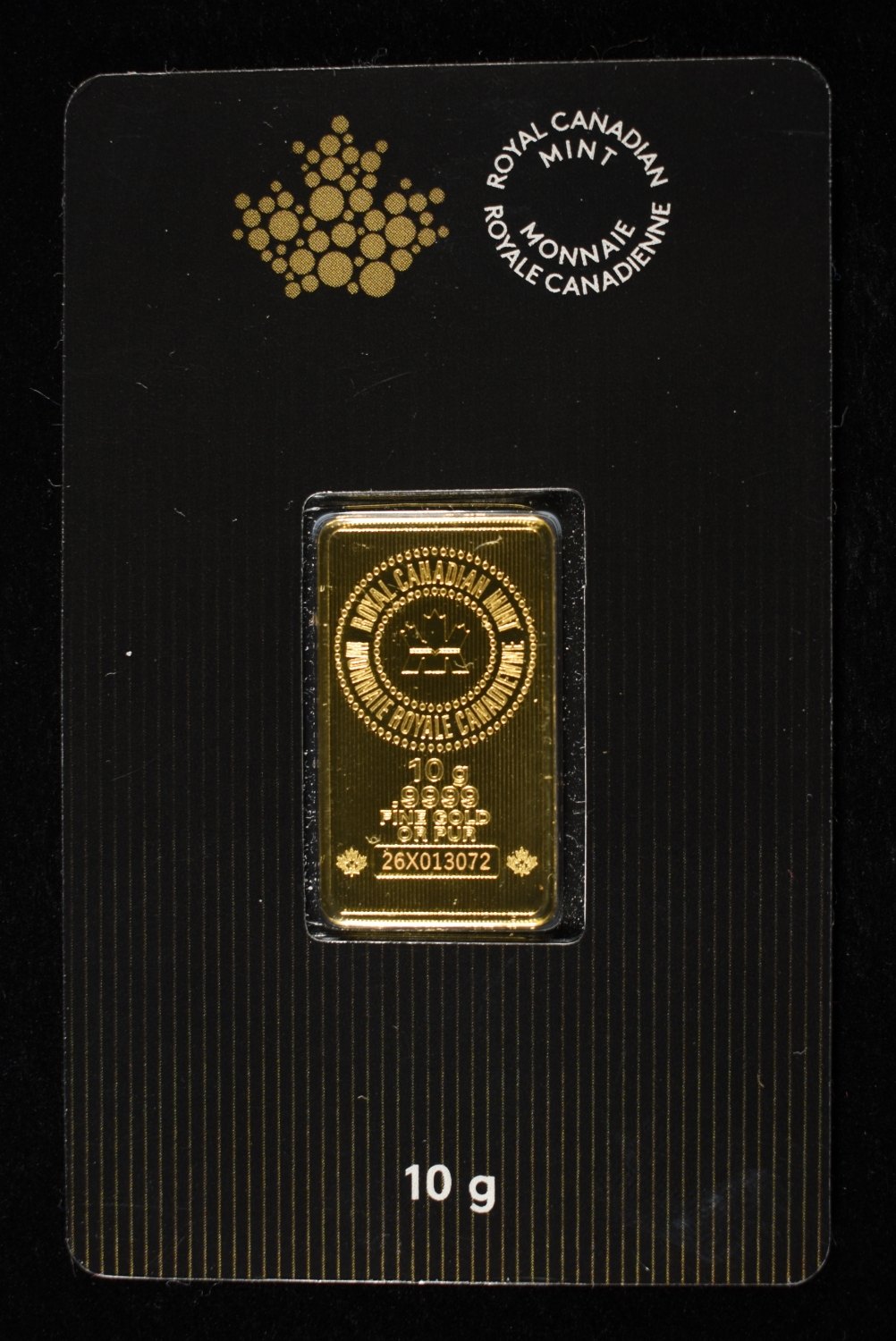 ROYAL CANADIAN MINT 10 G .9999 GOLD BAR