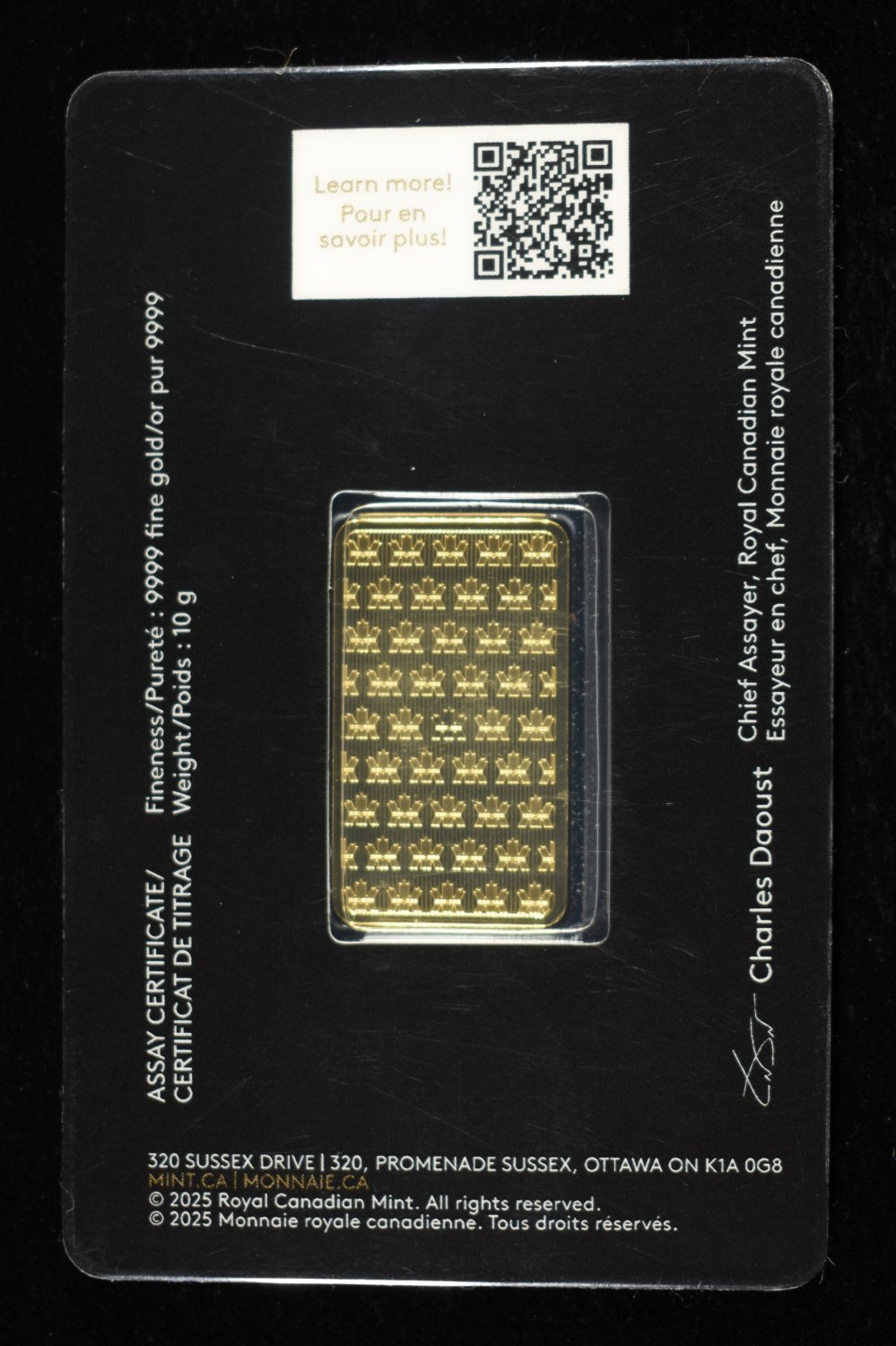ROYAL CANADIAN MINT 10 G .9999 GOLD BAR