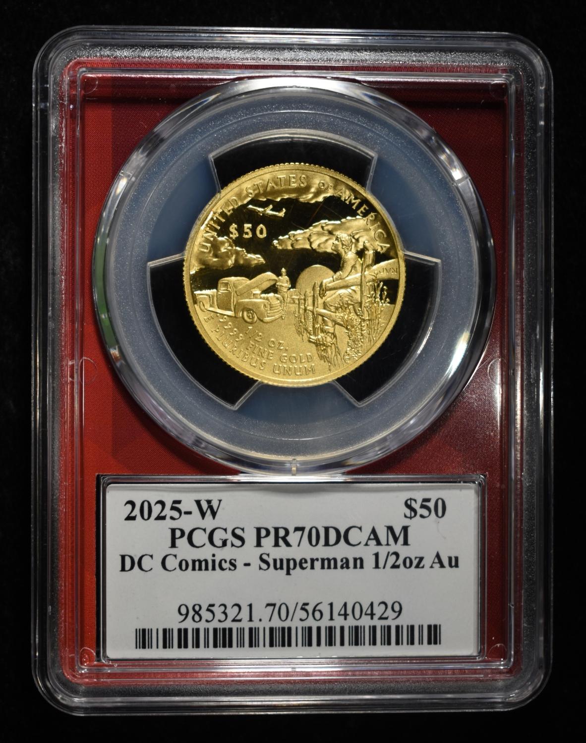 2025-W SUPERMAN 1/2OZ .9999 GOLD PCGS PR70DCAM