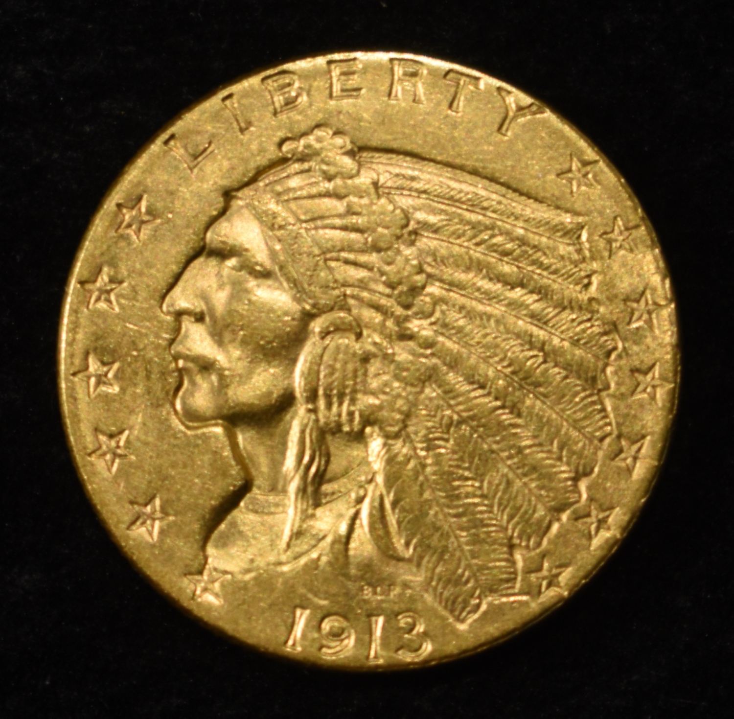 1913 INDIAN GOLD $2.5 CH BU