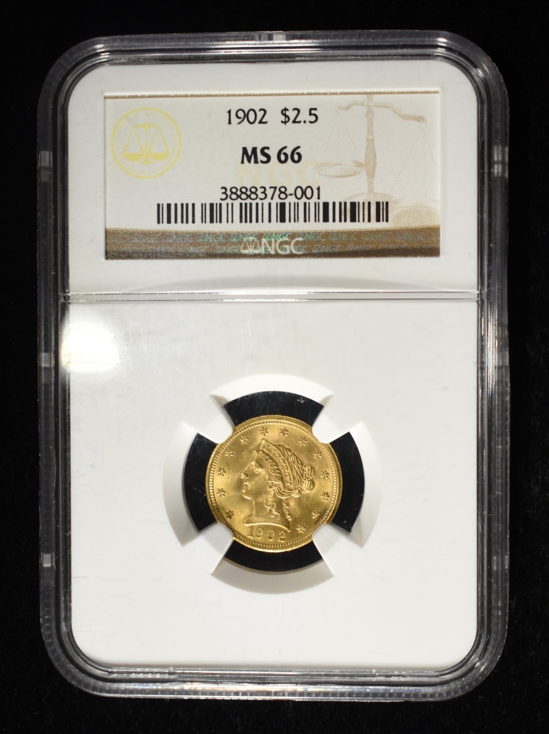 1902 $2.5 GOLD LIBERTY NGC MS-66