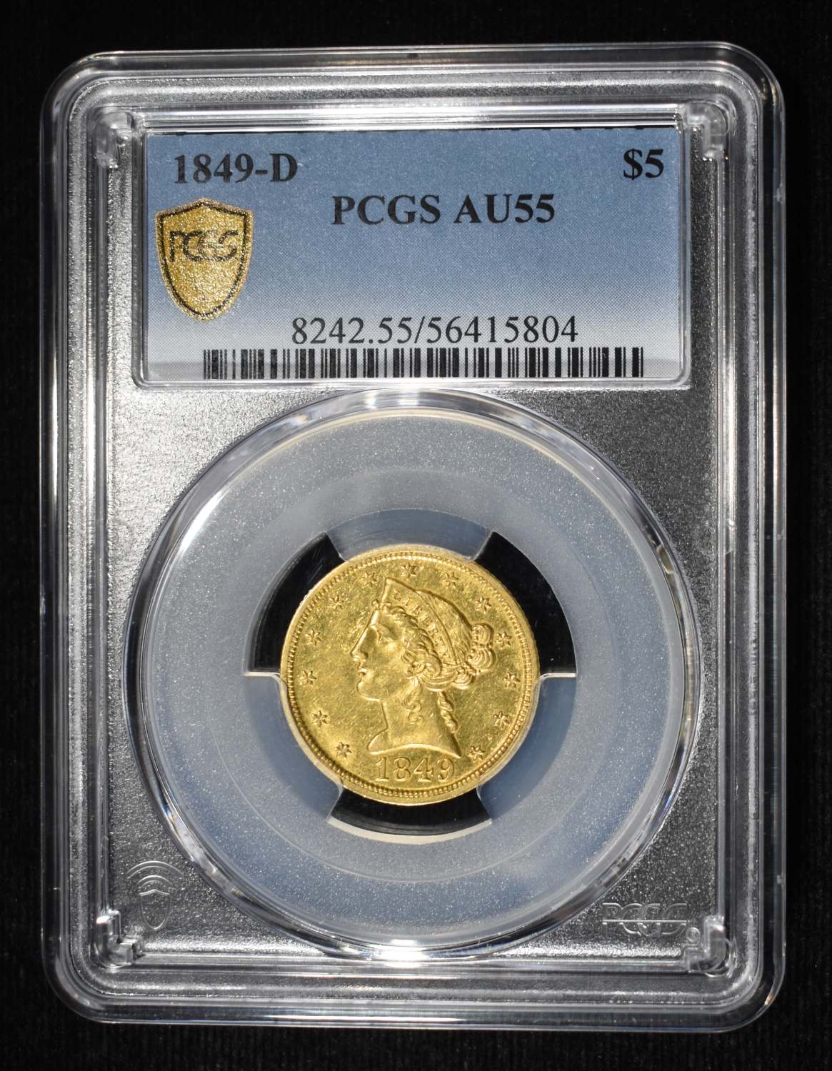1849-D $5 GOLD LIBERTY PCGS AU-55 RARE