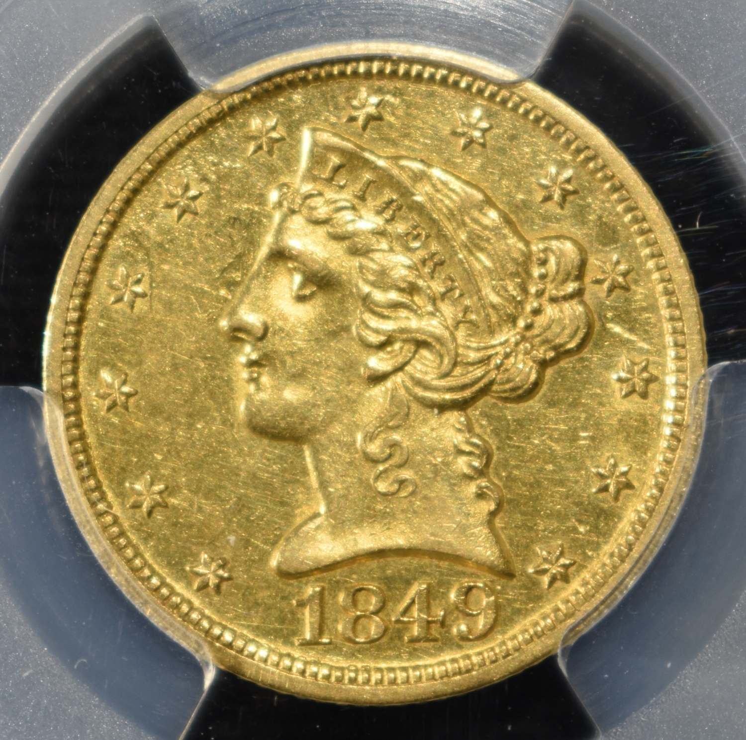 1849-D $5 GOLD LIBERTY PCGS AU-55 RARE