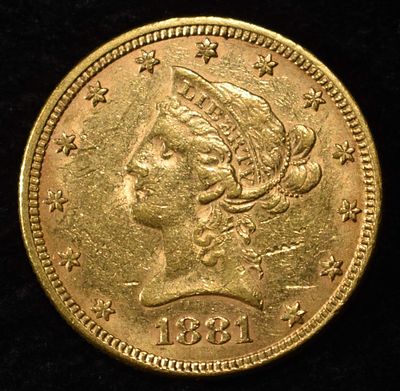 1881 $10 GOLD LIBERTY AU. LEADERS IN ON-LINE AUCTIONS ESTIMATE $2600 - $2800.