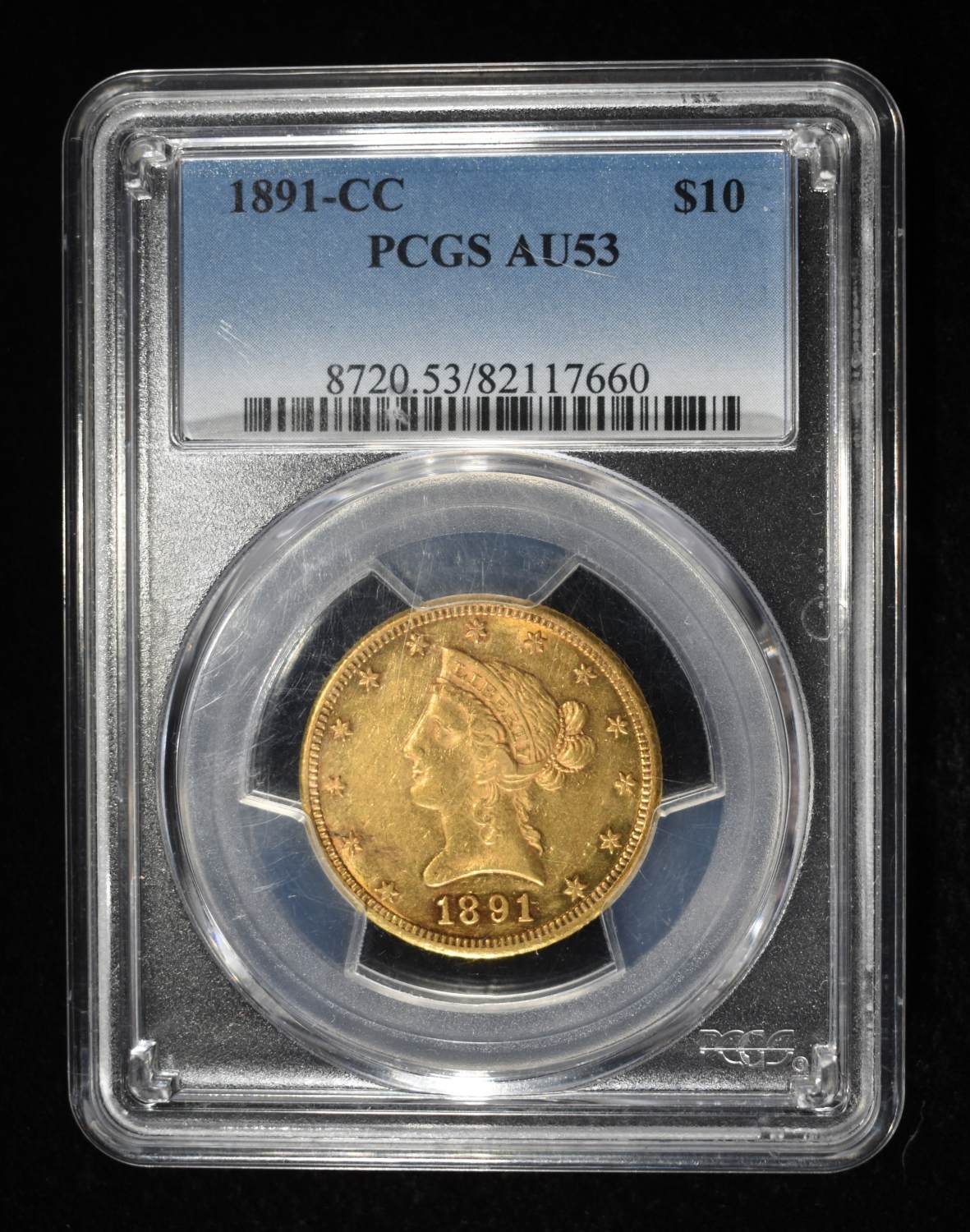 1891-CC $10 GOLD LIBERTY PCGS AU-53