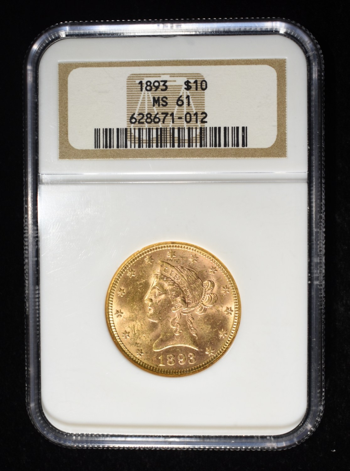 1893 $10 GOLD LIBERTY NGC MS-61