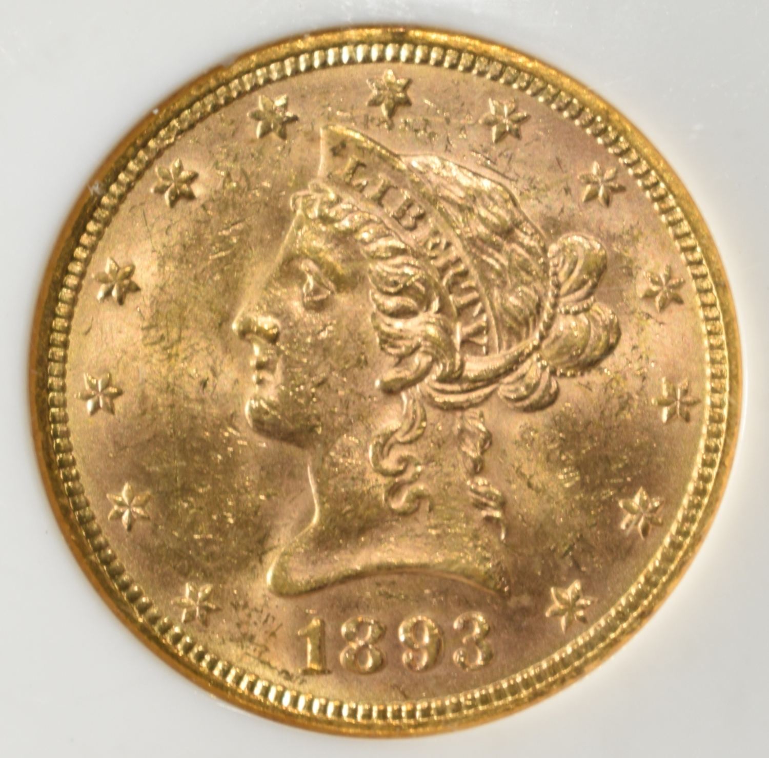 1893 $10 GOLD LIBERTY NGC MS-61