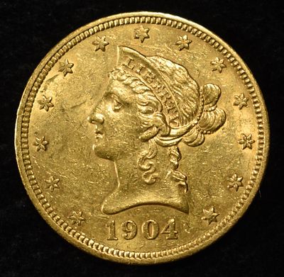 1904 $10 GOLD LIBERTY AU/BU. TOP RATED AUCTION HOUSE ESTIMATE $2600 - $2800.