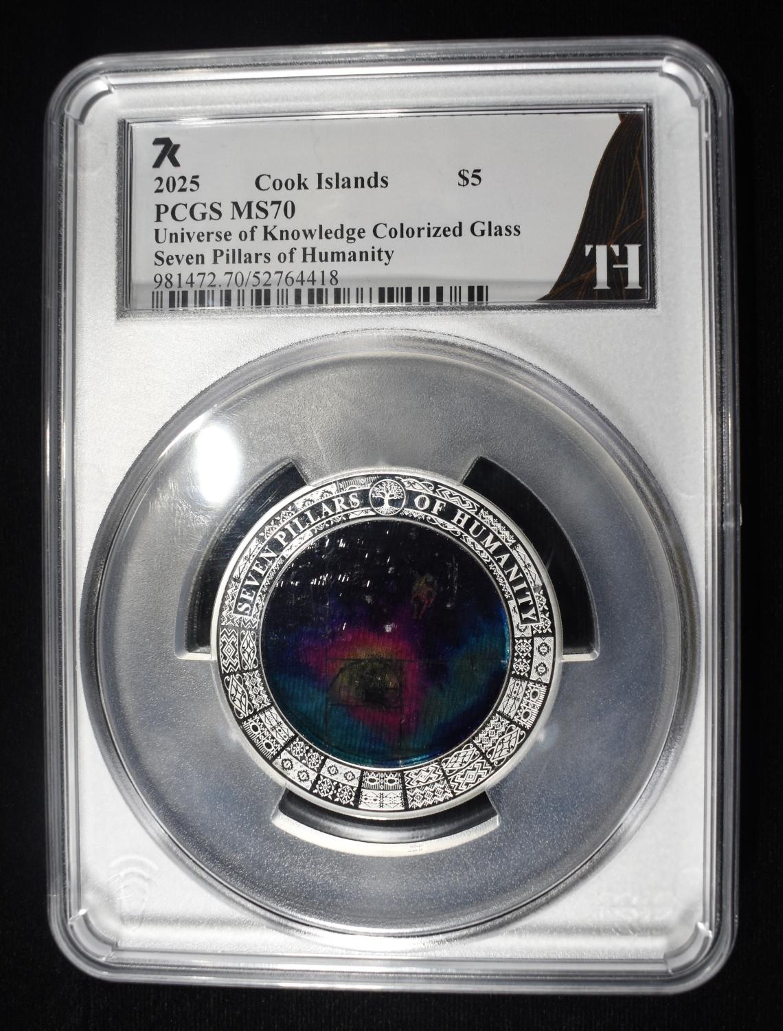 2025 COOK ISLANDS COLORIZED GLASS,SILVER PCGS MS70