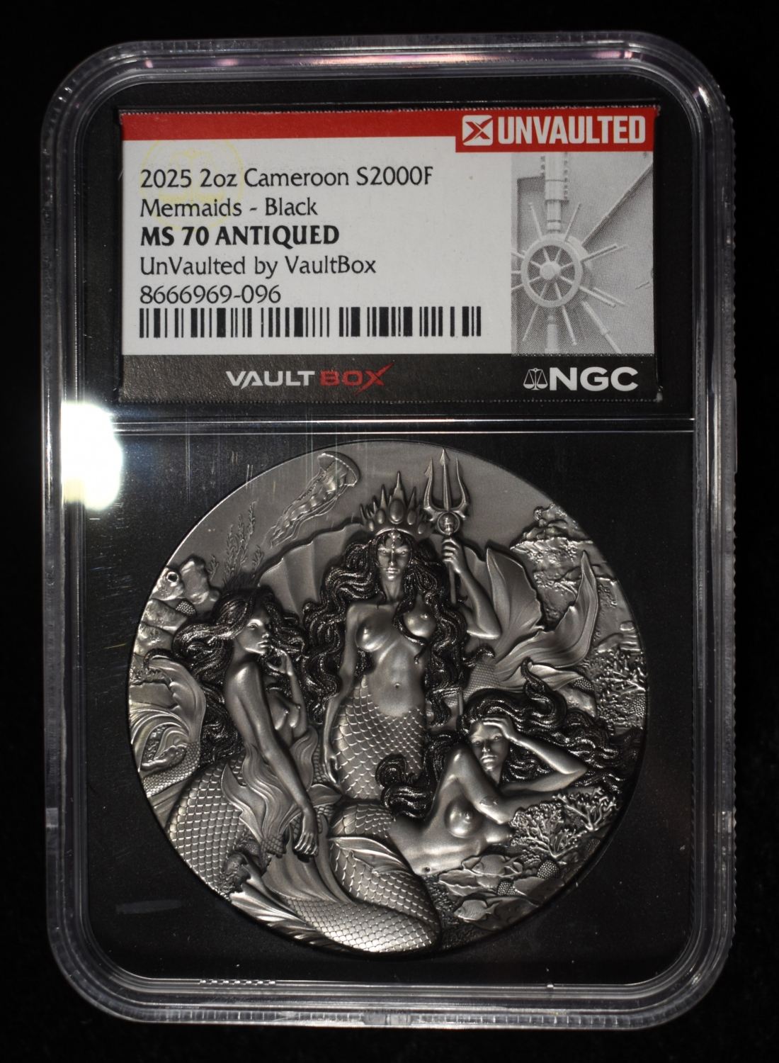 2025 2 OZ SILVER CAMEROON MERMAIDS BLACK NGC MS-70