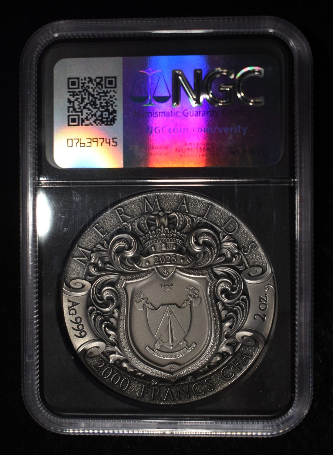 2025 2 OZ SILVER CAMEROON MERMAIDS BLACK NGC MS-70