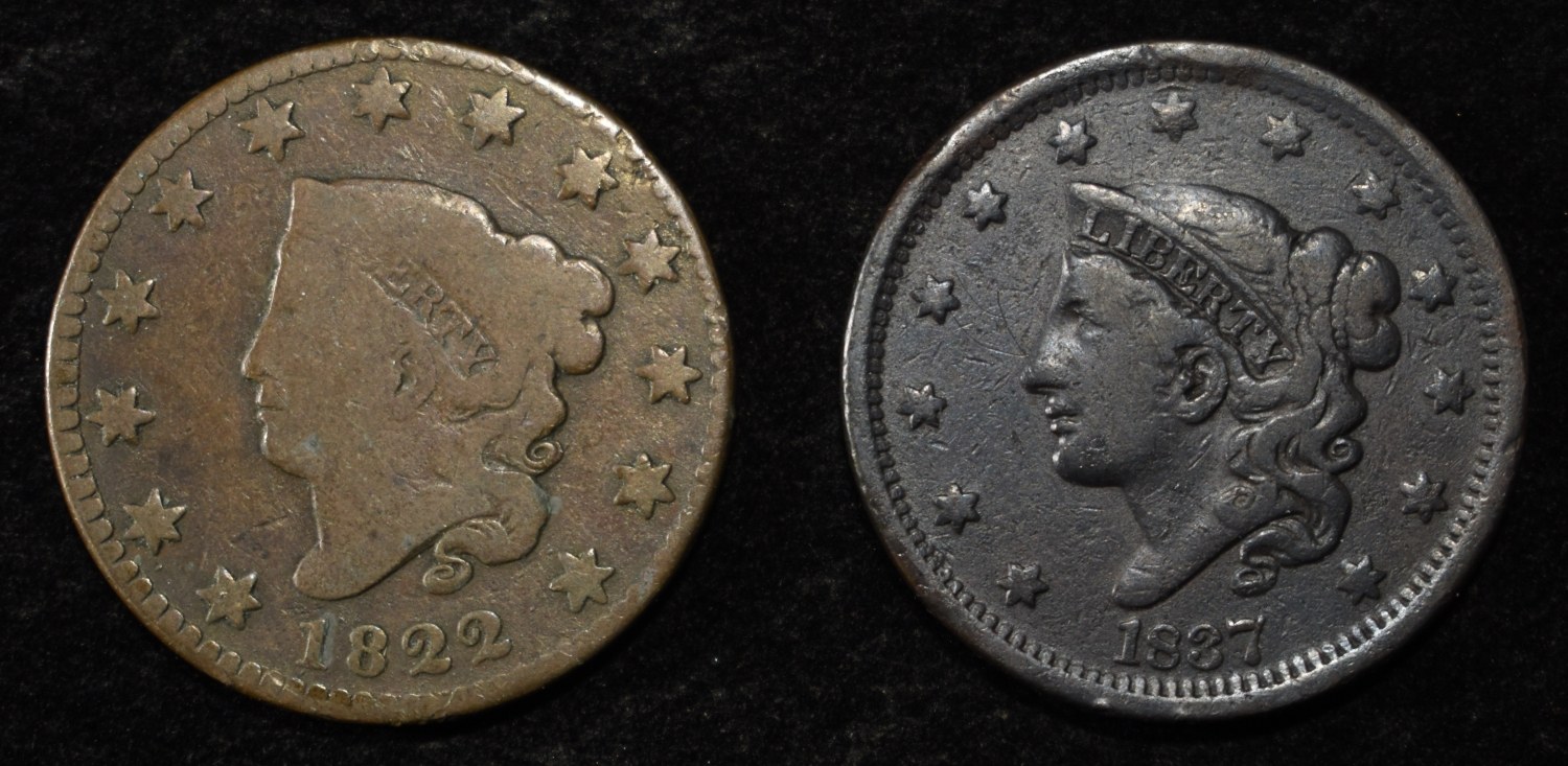1822 VG & 1837 FINE LARGE CENTS