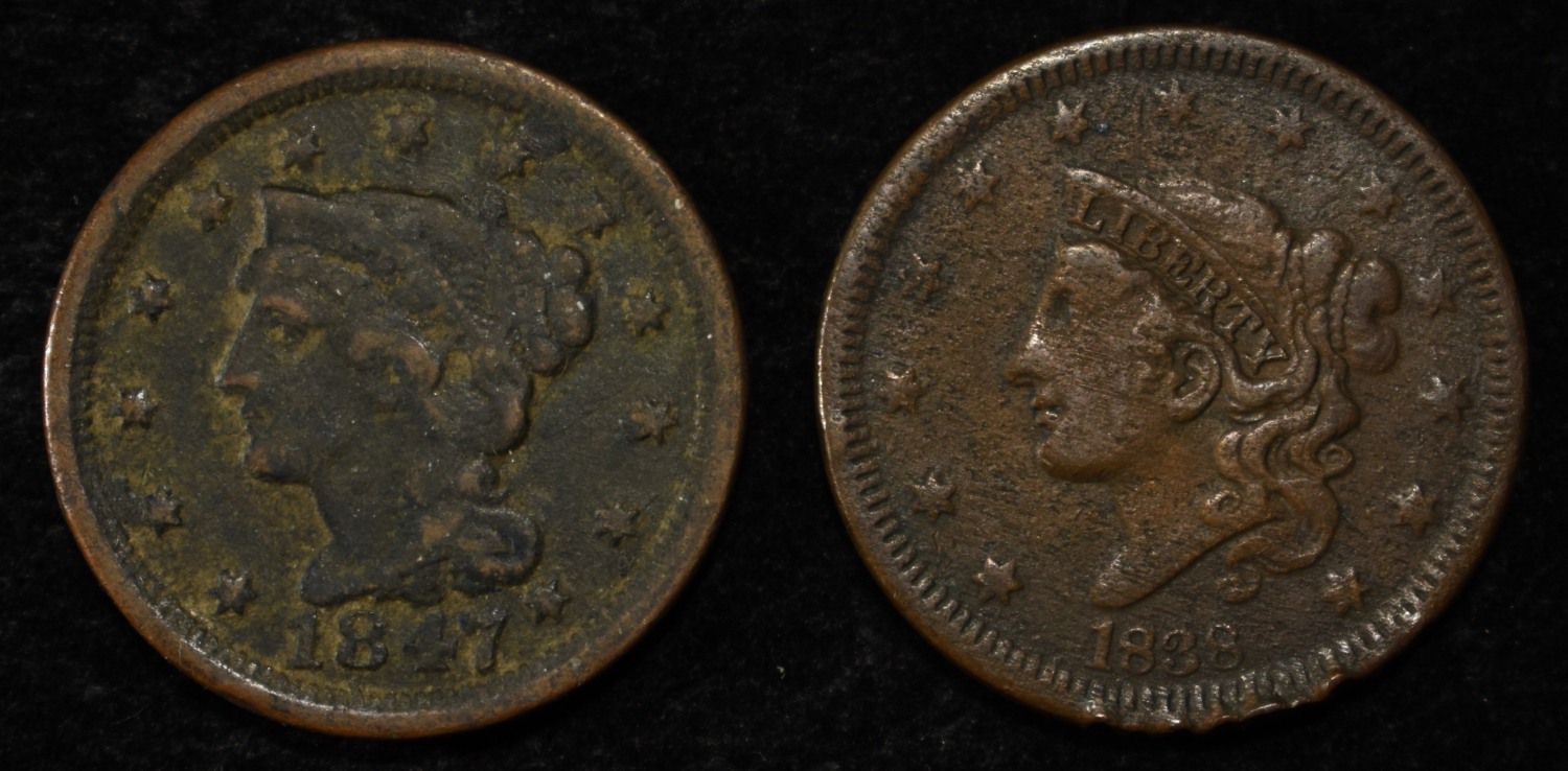 1847 & 1838 BRAIDED HAIR LARGE CENTS