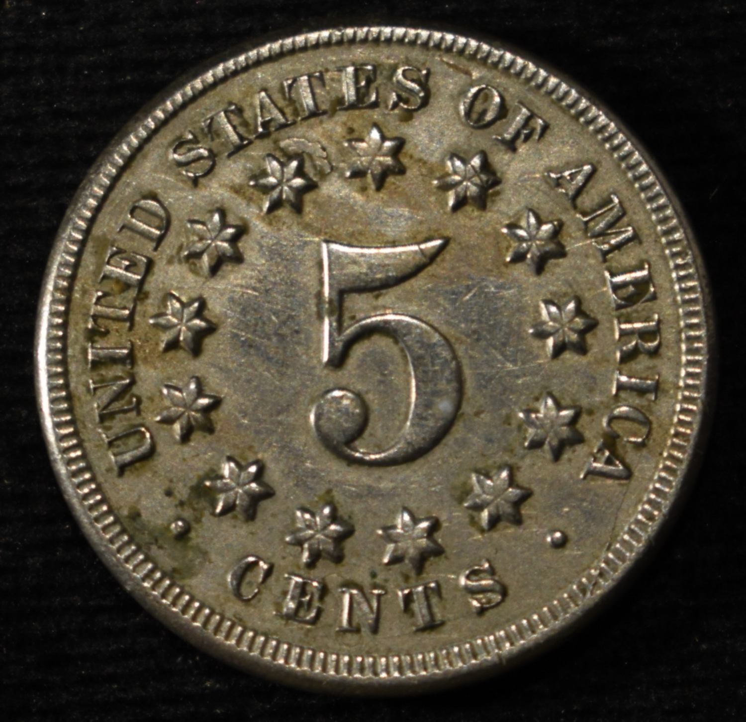 1869 SHIELD NICKEL AU