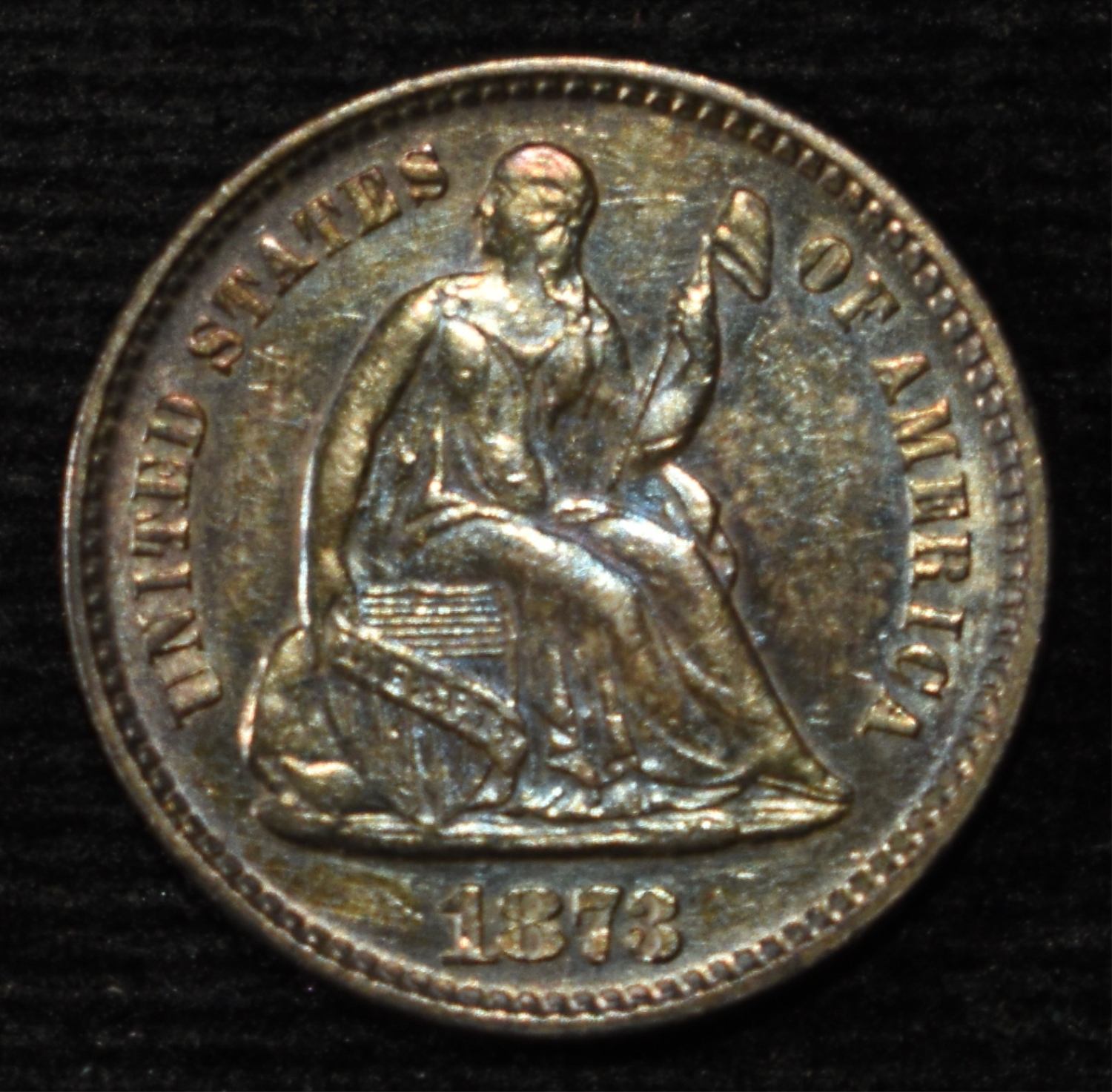 1873 SEATED LIBERTY HALF DIME BU