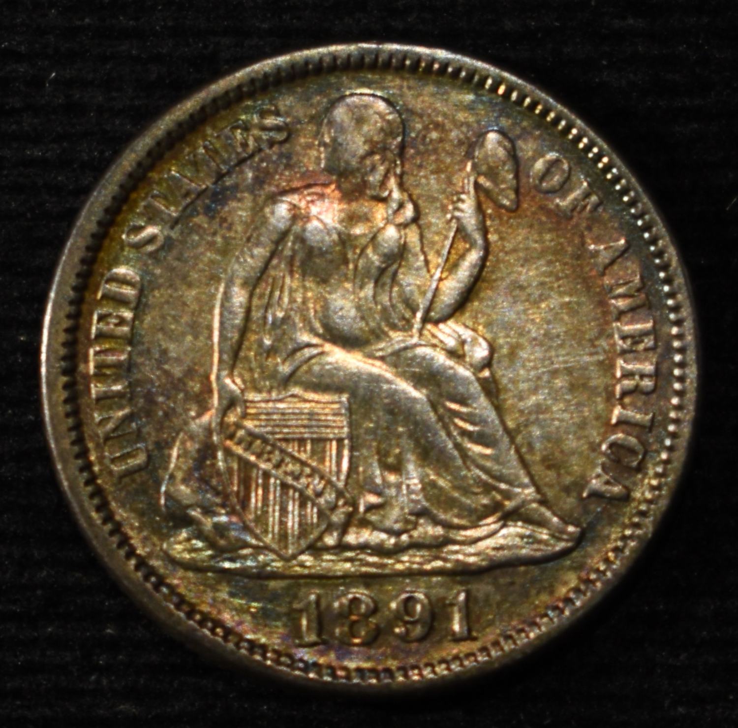1891 SEATED LIBERTY DIME AU/BU
