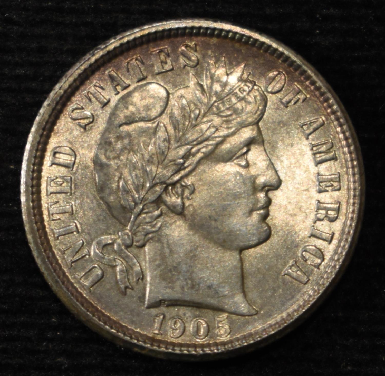 1905 BARBER DIME CH BU