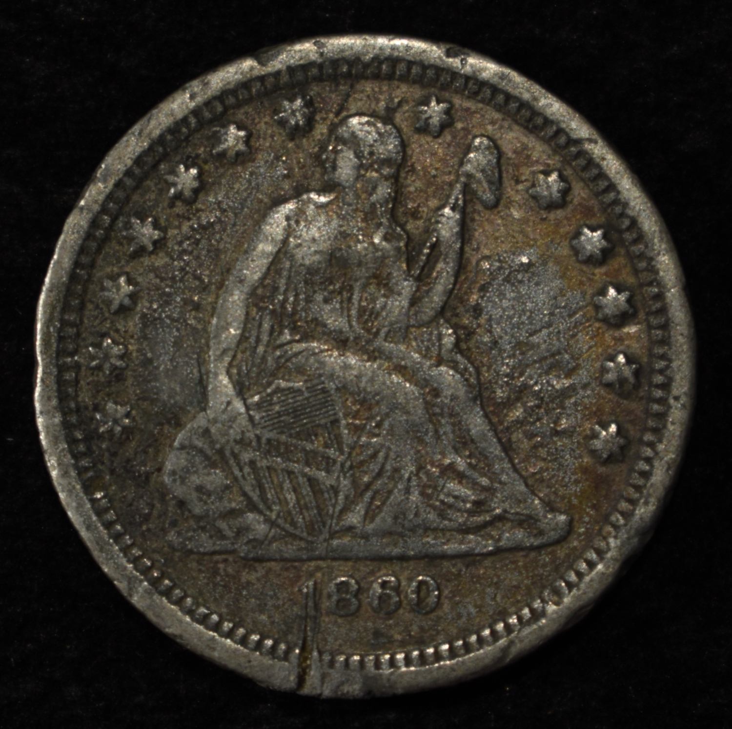1860-O LIBERTY SEATED QUARTER
