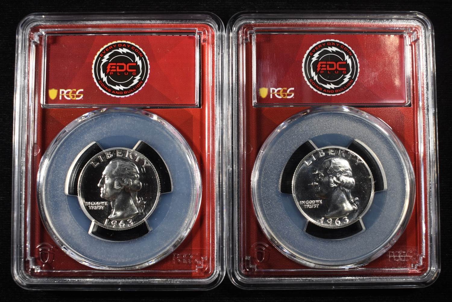 (2) 1963 WASHINGTON QUARTERS PCGS PR-67