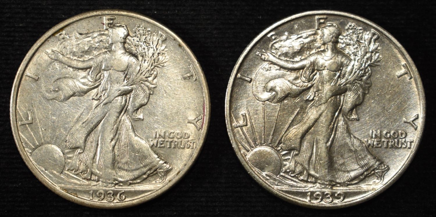 1936 XF & 1939-S AU WALKING LIBERTY HALVES