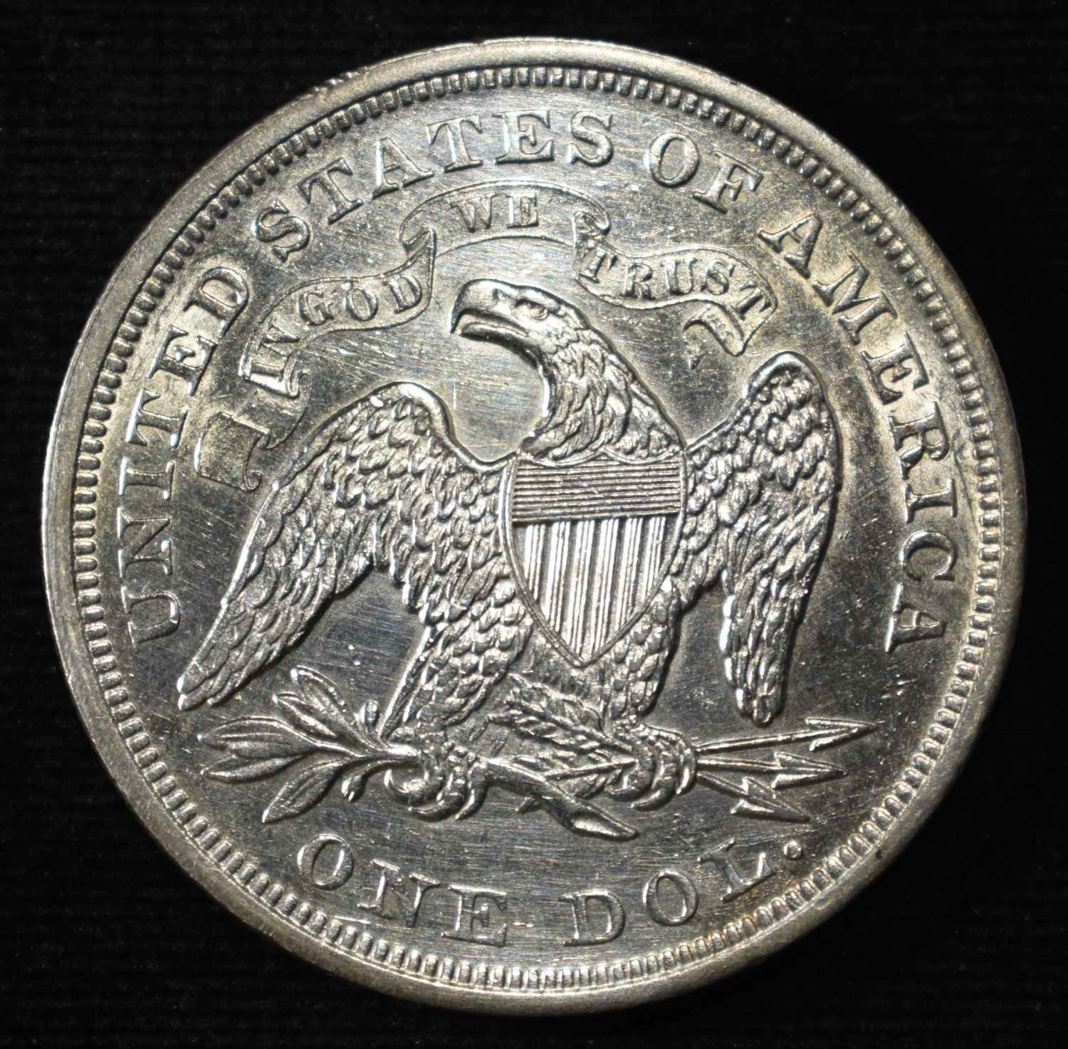 1872 SEATED LIBERTY DOLLAR CH AU