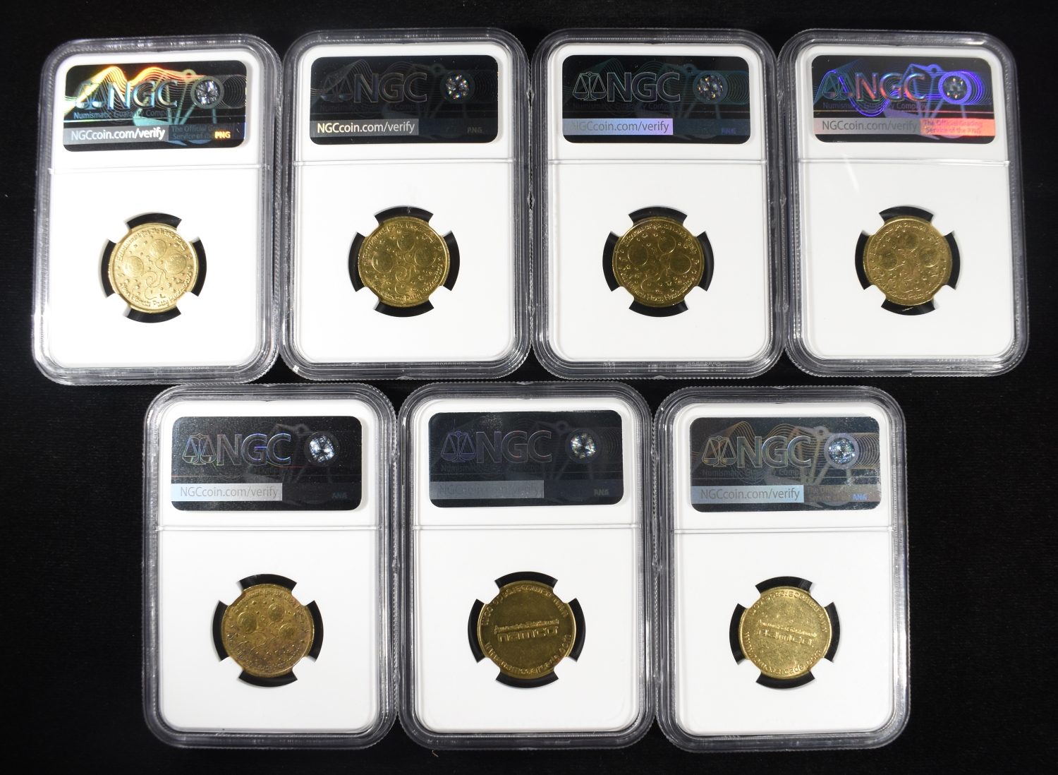 (7) BRASS 23MM NAMCO ARCADE TOKENS GENUINE NGC