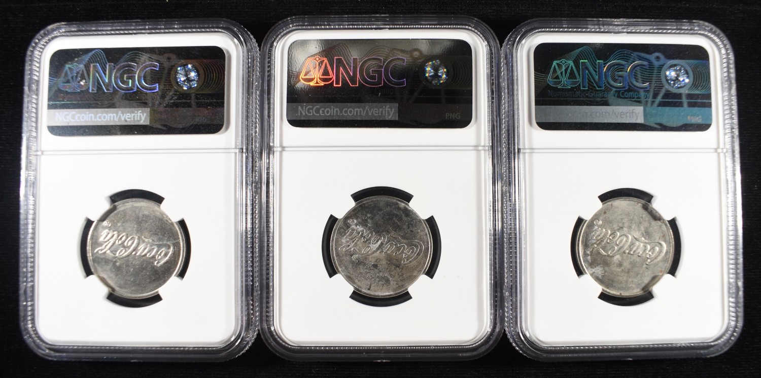 (3) COCA COLA INDIO CA COPPER NICKEL TOKENS NGC