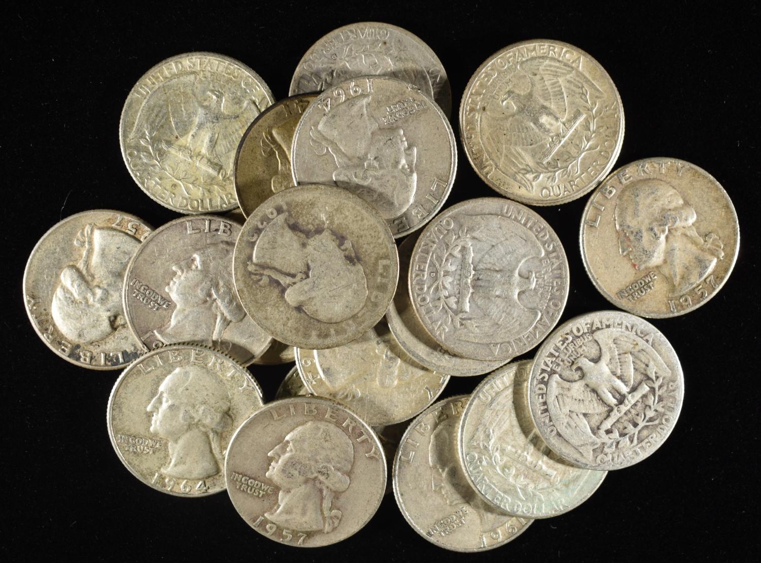 (20) 90% SILVER WASHINGTON QUARTERS
