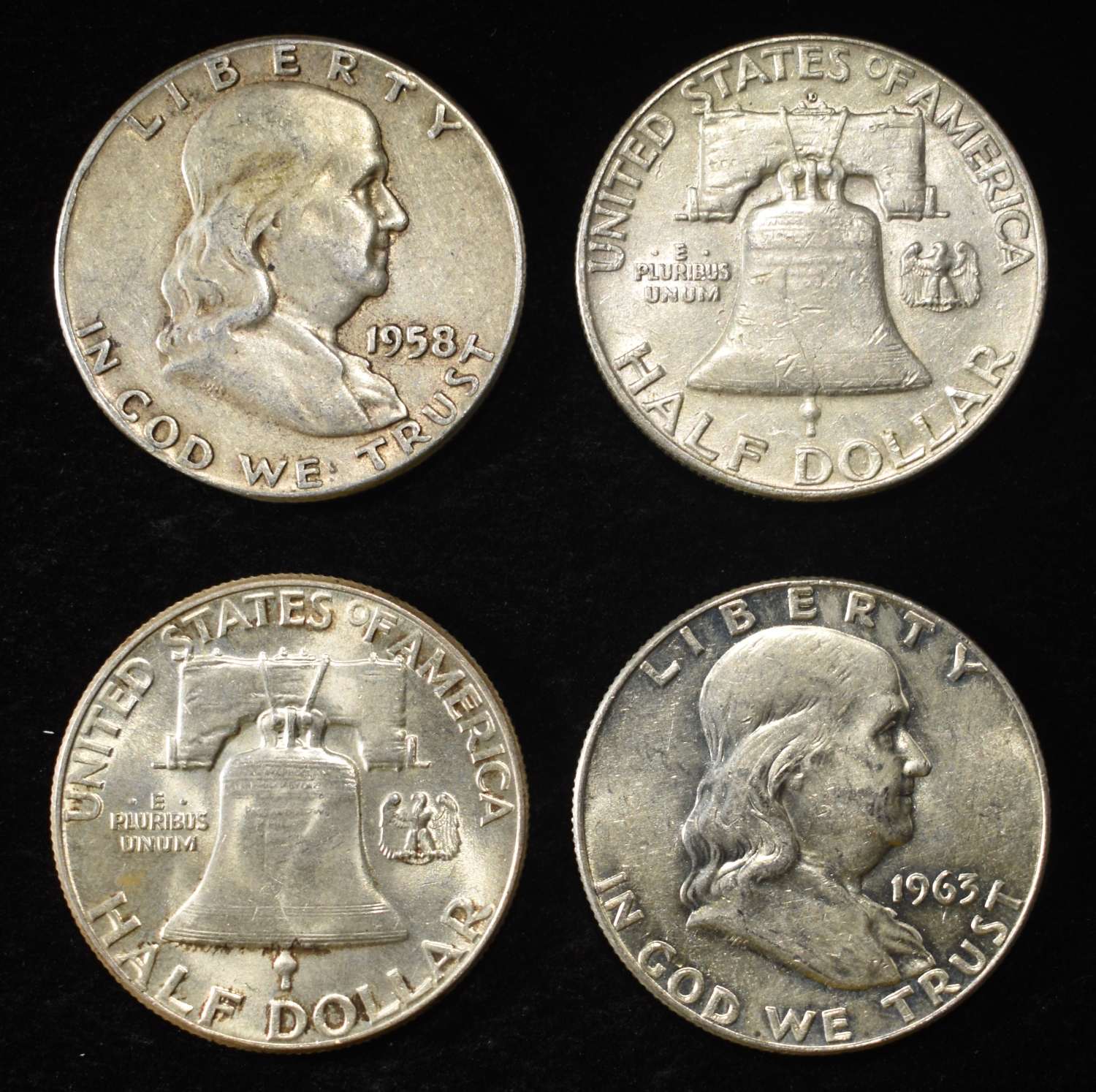 (10) 90% SILVER FRANKLIN HALF DOLLARS