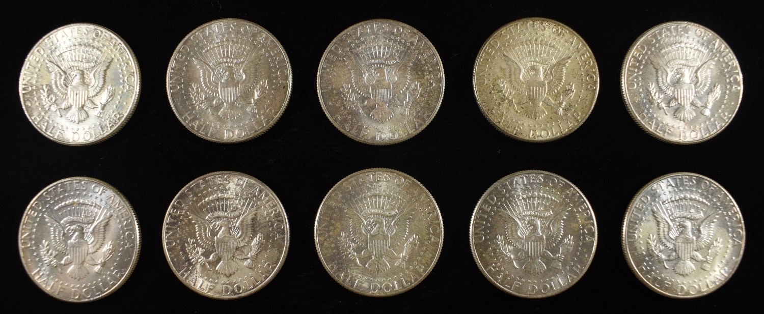 (10) 90% SILVER KENNEDY HALF DOLLARS