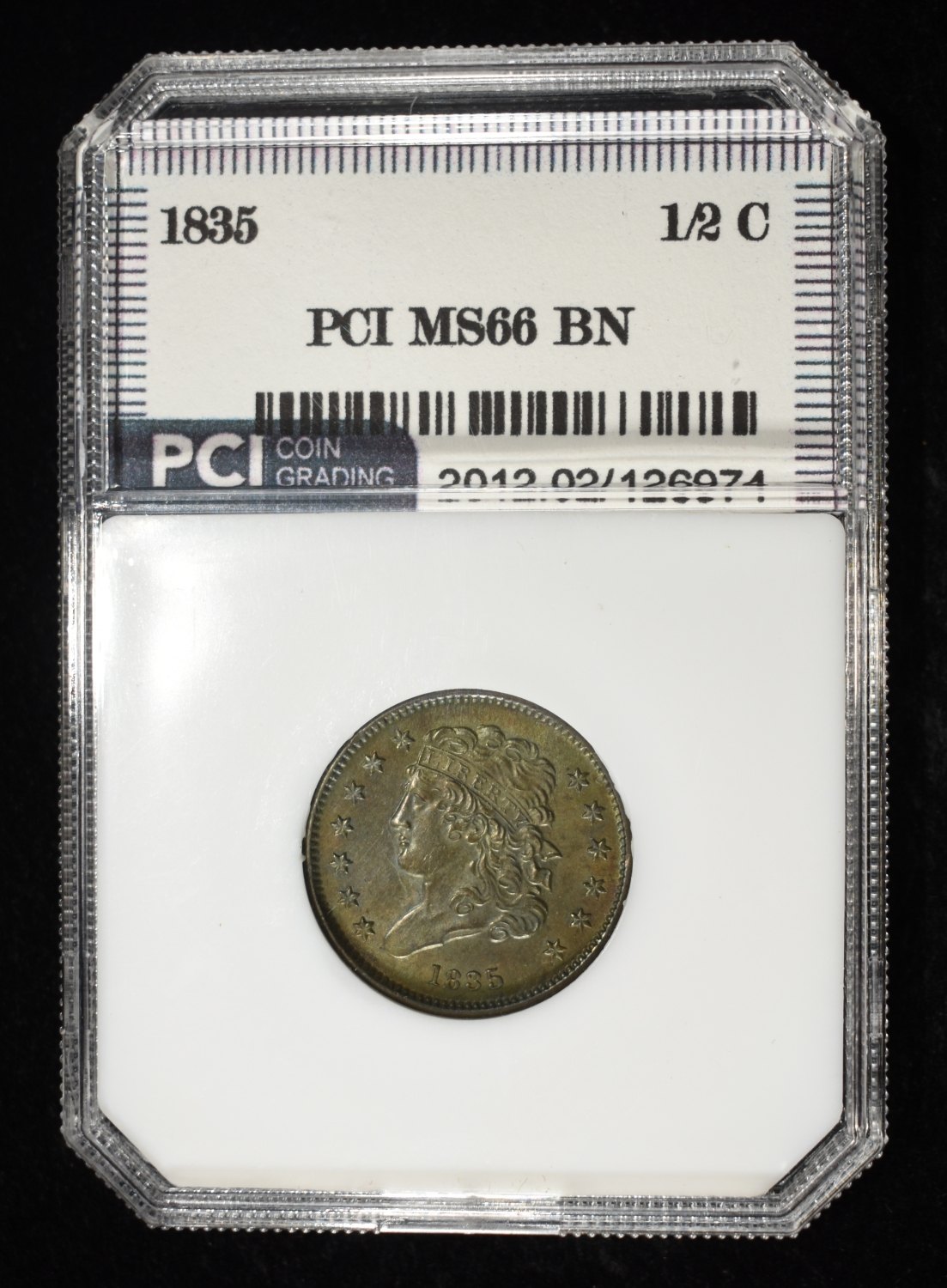 1835 CLASSIC HEAD HALF CENT PCI SUPERB GEM BU BN