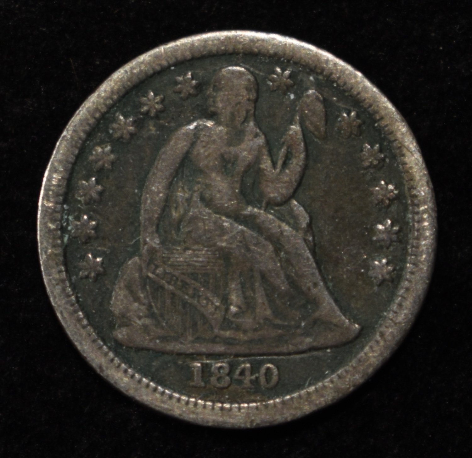 1840 LIBERTY SEATED DIME DRAPERY VF