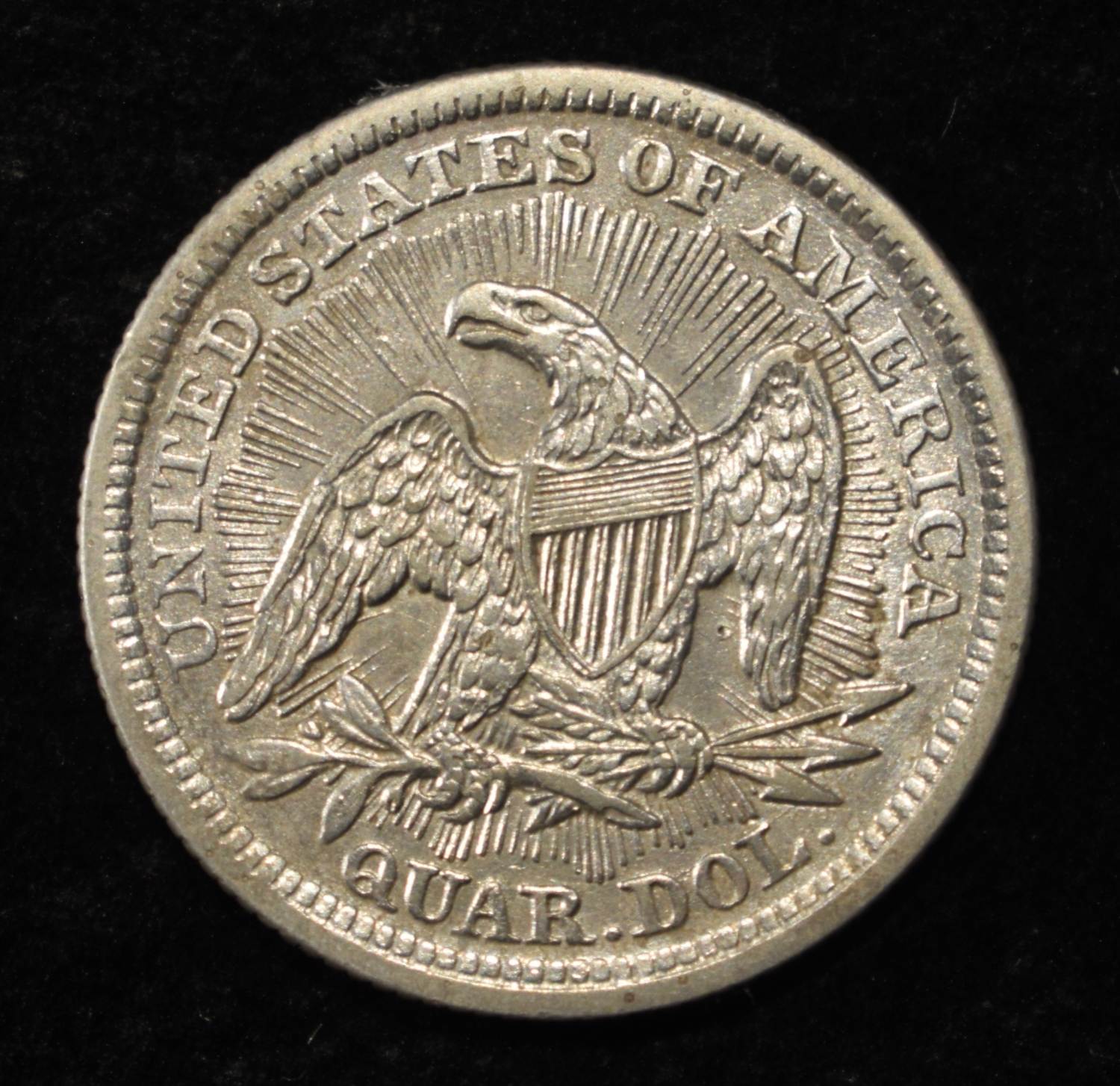 1853 LIBERTY SEATED QUARTER ARR. & RAYS AU/UNC