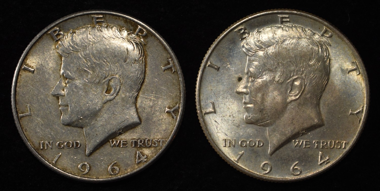 (2) 90% 1964 SILVER KENNEDY HALF DOLLARS