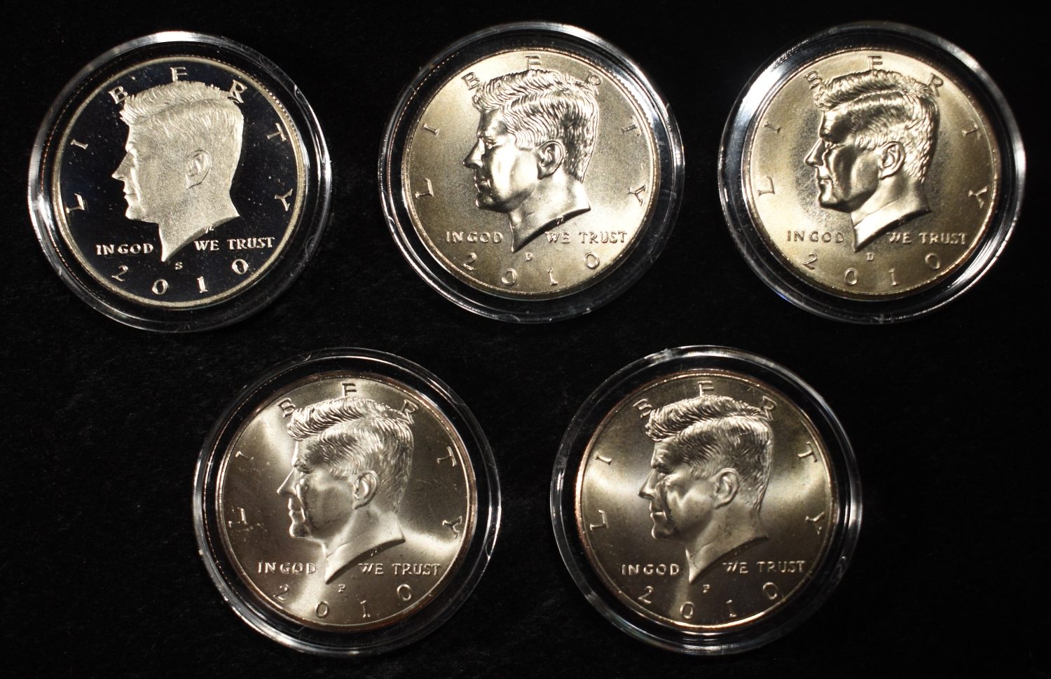 (5) 2010 KENNEDY HALF DOLLARS
