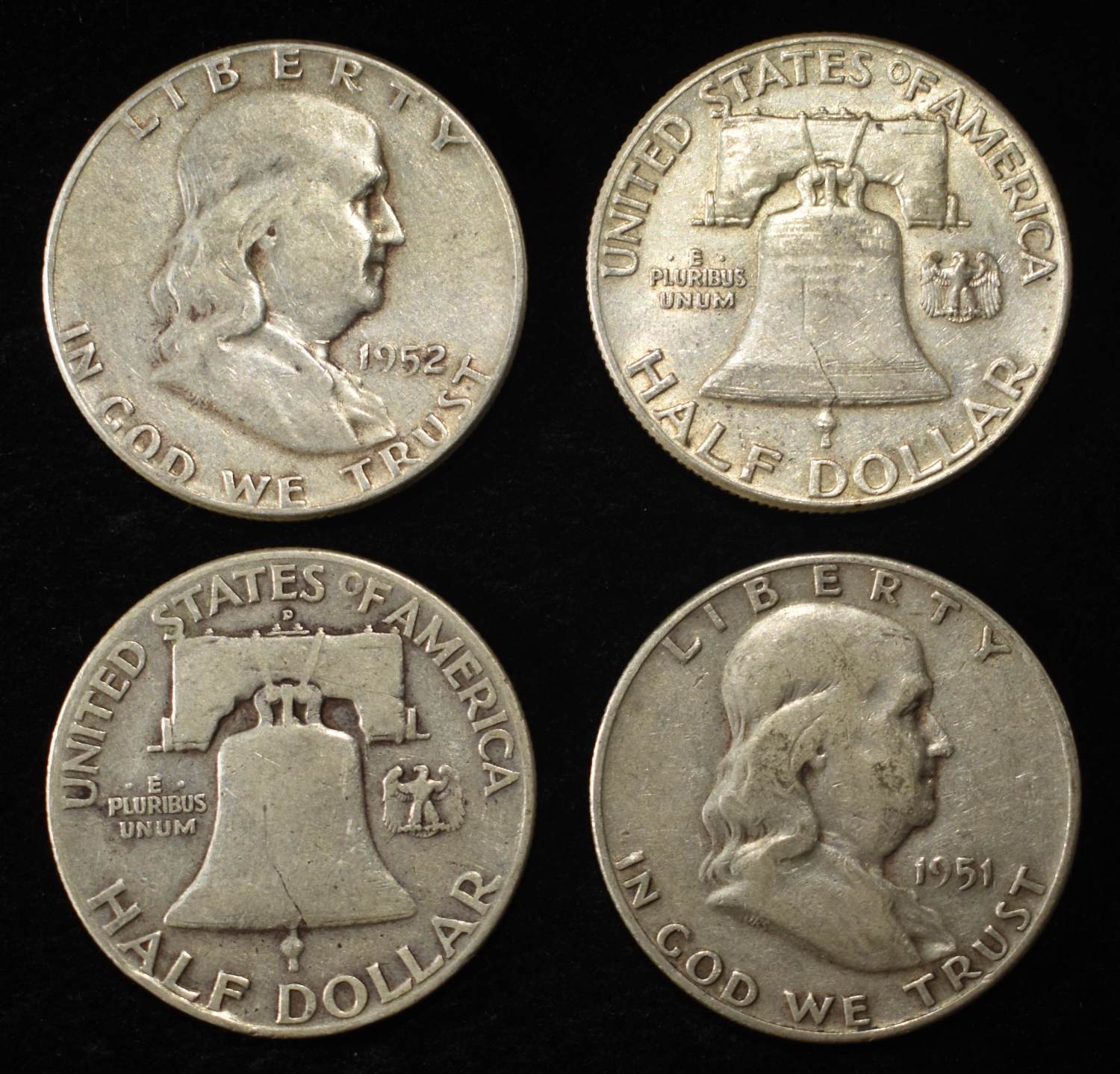 (10) 90% SILVER FRANKLIN HALF DOLLARS