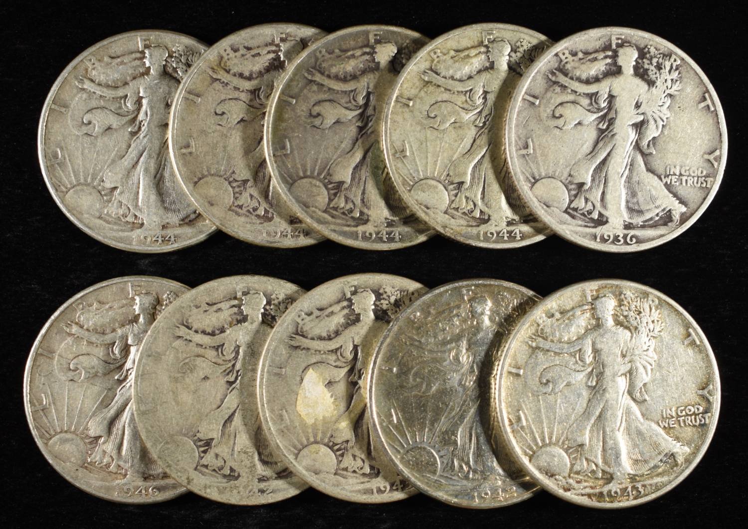 (10) 90% SILVER WALKING LIBERTY HALF DOLLARS