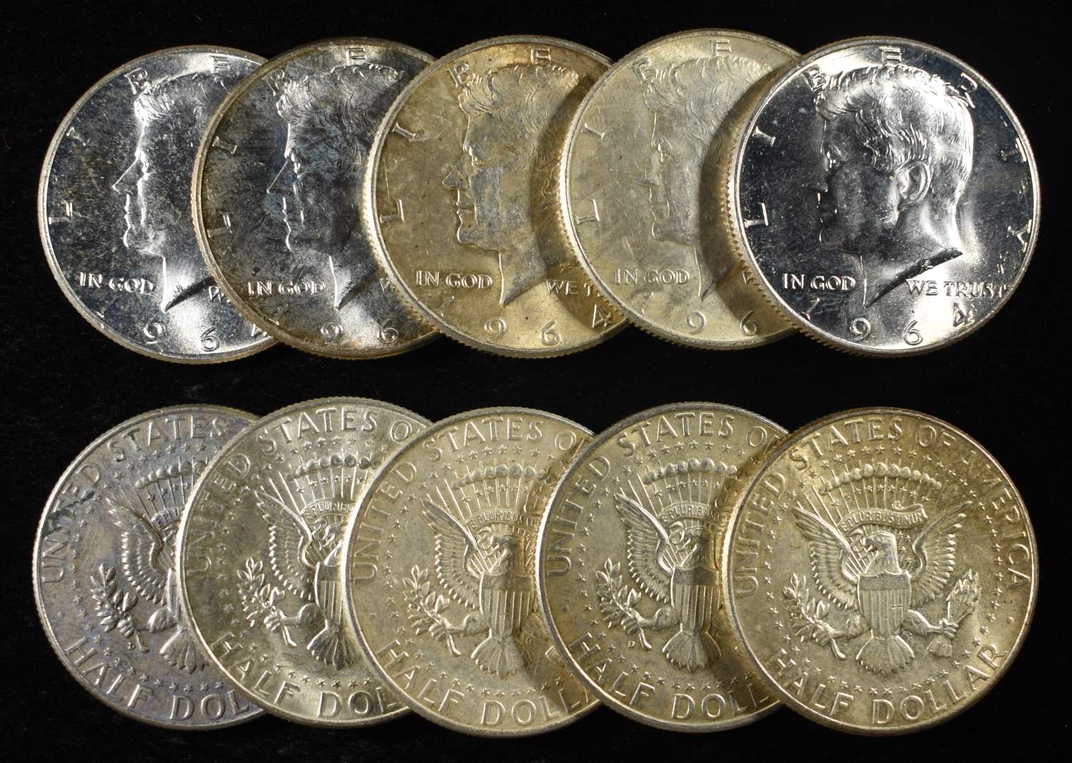 (10) 90% SILVER KENNEDY HALF DOLLARS