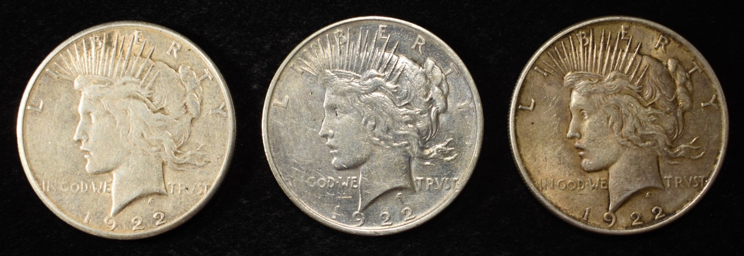 1922-P,D,& S PEACE DOLLARS