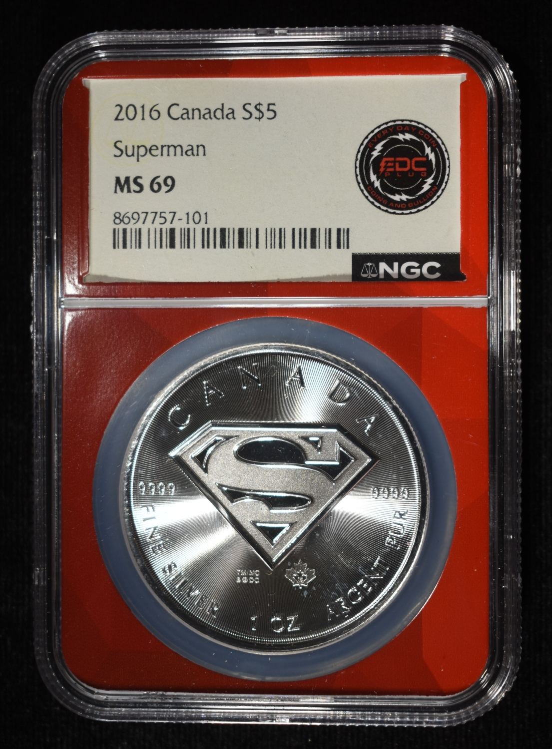 2016 1 OZ SILVER CANADA SUPERMAN NGC MS-69