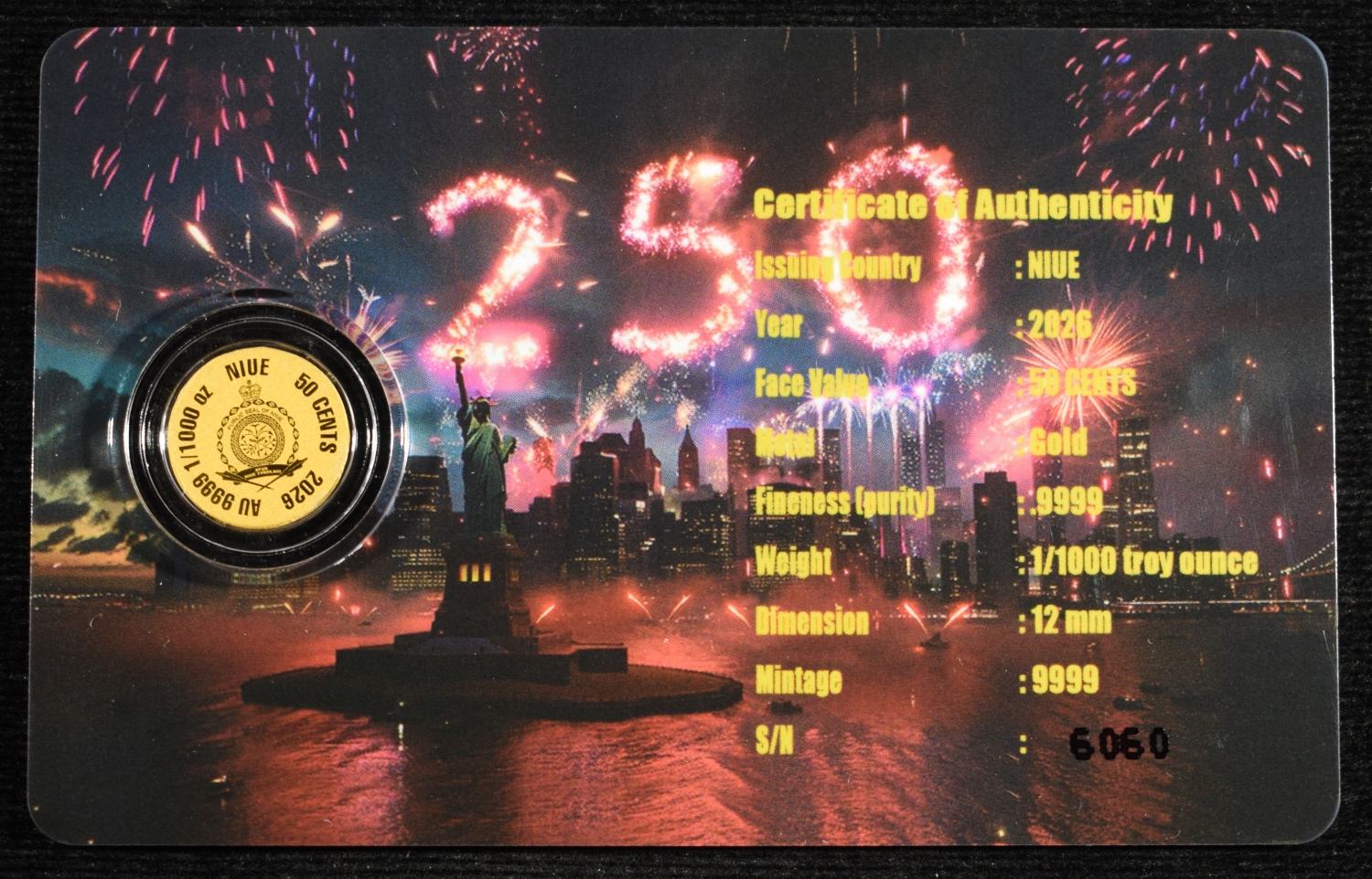(5) 2026 NIUE 50C 1/1000TH .9999 GOLD