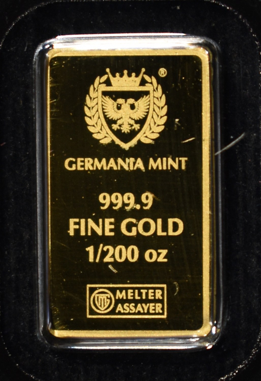 (2) GERMANIA MINT 1/200TH .9999 GOLD BARS PROOF