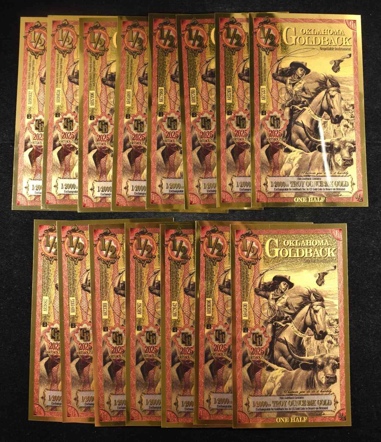 (15) $1/2 GOLDBACKS 1/2000TH TROY OZ 24K GOLD