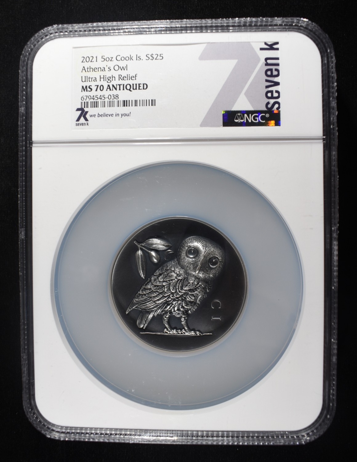 2021 COOK IS. 5 OZ SILVER ATHENA'S OWL NGC MS70