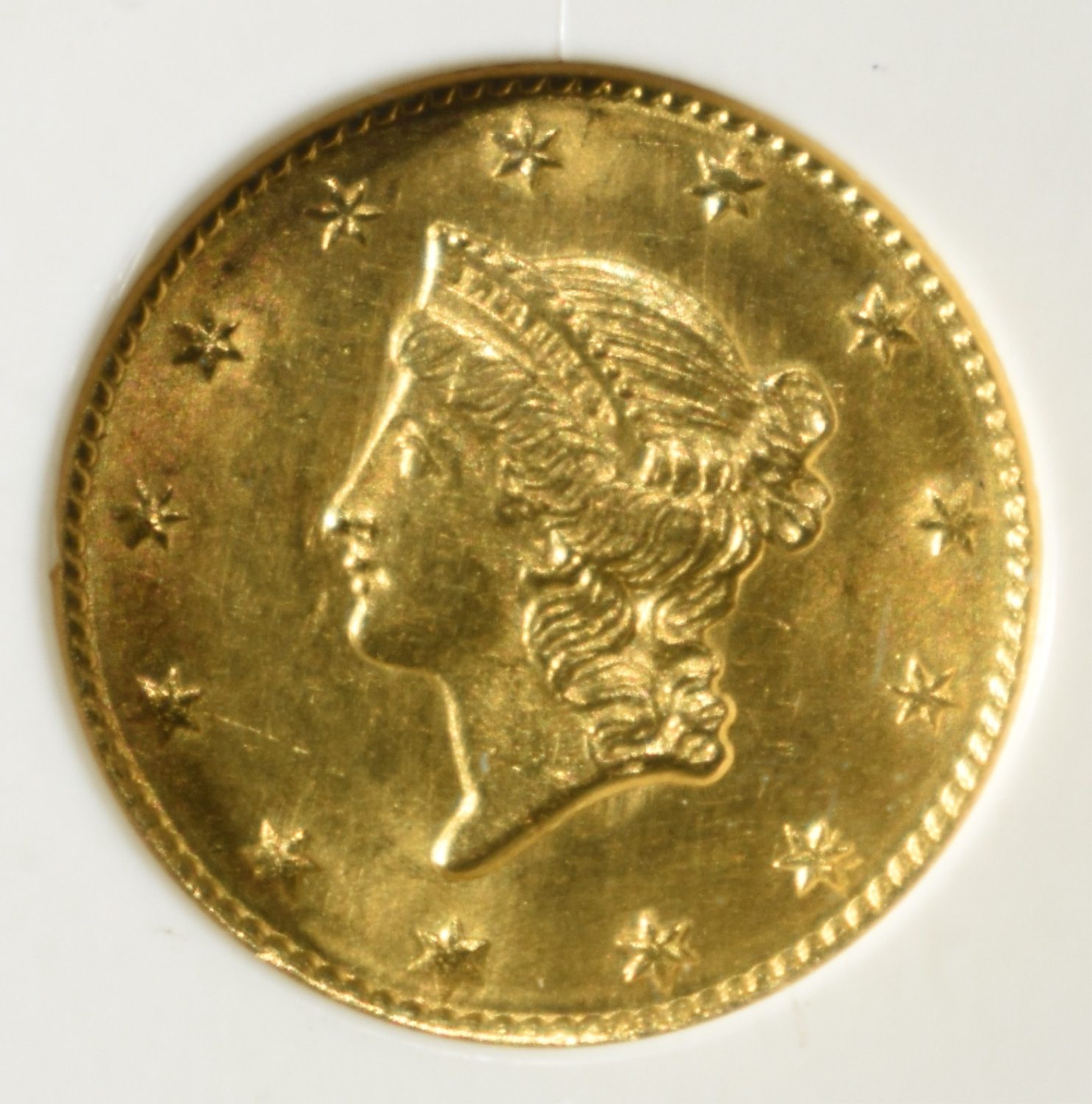 1849 $1 GOLD T1 OPEN WREATH PCI CH/GEM BU