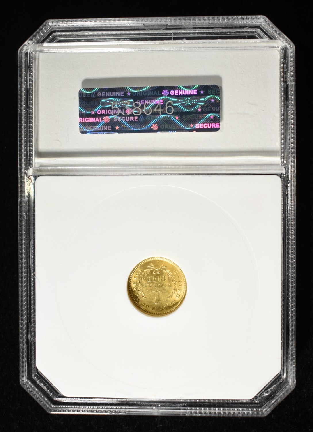 1849 $1 GOLD T1 OPEN WREATH PCI CH/GEM BU