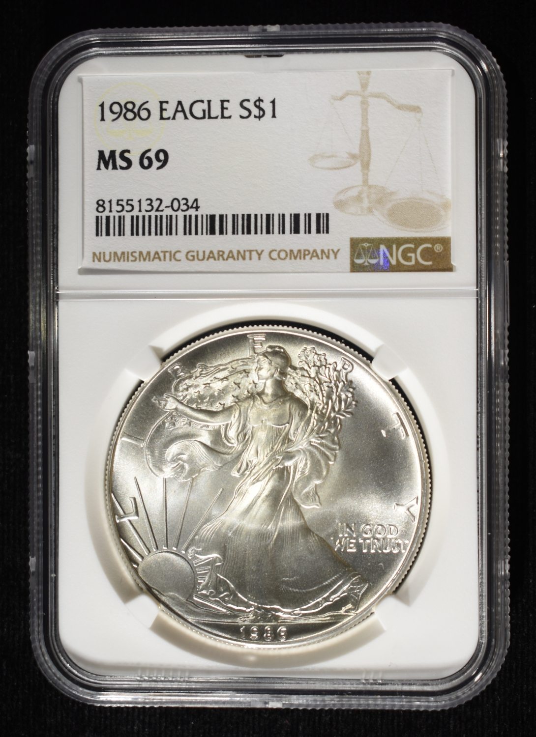 1986 AMERICAN SILVER EAGLE NGC MS69