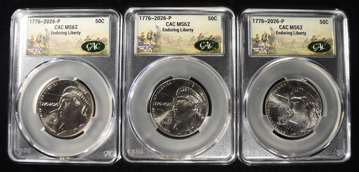 (3) 1776-2026-P ENDURING LIBERTY HALVES CAC MS-62