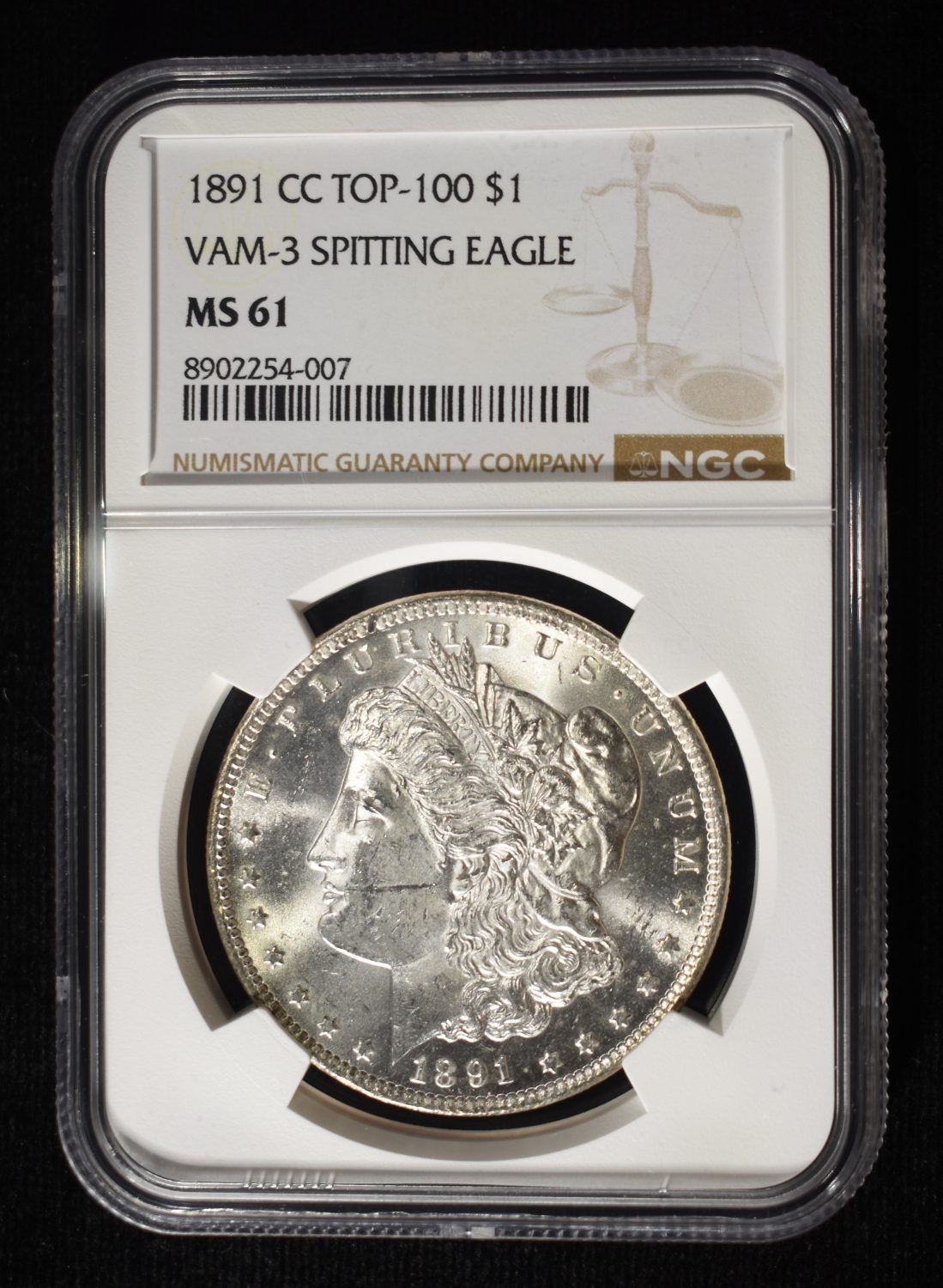 1891-CC SPITTING EAGLE MORGAN DOLLAR NGC MS-61