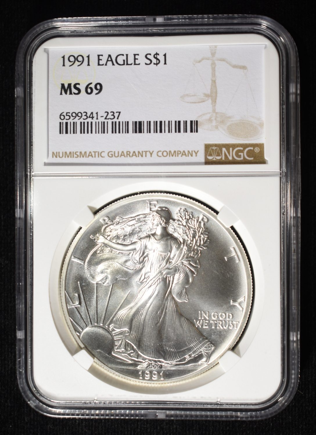 1991 AMERICAN SILVER EAGLE NGC MS69
